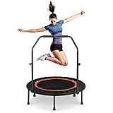 Fitness Trampolin mit Haltestange, Trampoline mit Klappfunktion, Durchmesser 100 cm, Leise, Gute Elastizität, mit 5 Verstellbaren Handgriffstufen, für Kinder und Erwachsene, Gartentrampolin Max.100lbs