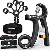 FUNFLEX Handtrainer Fingertrainer, Verstellbares Griffkraft Trainer Set -4-Teilig- Unterarmtrainer, Fingerstrecker - Finger Grifftrainer - Grip Ring, Fitness Krafttraining Hand & Unterarm Training