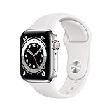 Apple Watch Series 6 (GPS + Zellular, 40MM) Edelstahlgehäuse Silber mit Weiß Sportarmband (Generalüberholt)