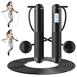 Audasi Schnurlose Springseile 2 in 1 beschwertes seilloses Springseil mit Zähler Smart Digital Gravity Springseil mit LCD-Display Portable Boxen Springseil für Erwachsene Kinder verbrennen Kalorien