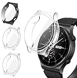 ivoler 3 Stücke Hülle mit Schutzfolie für Huawei Watch GT 2 Pro, Vollständige Abdeckung Stoßfest Kratzfest Schutzhülle Ultradünne Weiche TPU Displayschutz Case, 2 Klar + 1 Schwarz