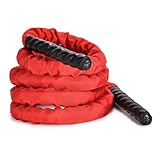 PowrX Battle Rope - Trainingsseil - Sports Schlachtseil - Fitnessseil - Indoor und Outdoor Muskelaufbau - Übungsseil für Krafttraining - 3-Achsen Twisted Design - Nylon - Rot
