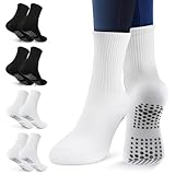 ELEPRUC 4 Pcs Yoga Socken Rutschfest, Stoppersocken (2x Schwarz + 2x Weiß), Pilates Socken, Antirutschsocken für Damen & Herren, Einheitsgröße