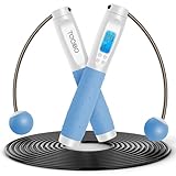 TOQIBO Springseil mit digital Zähler, Profi Kugellager & Anti-Rutsch Griffe, Verstellbares Speed Rope Seilspringen Training, Fitness, Boxen, Abnehmen für Kinder und Erwachsene(blau)