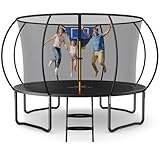MERACH Trampolin Outdoor 305 cm/366 cm/427 cm/488 cm, Trampolin Sicherheitsnetz und Basketball, MaxLoad 330 lb Bodentrampolin Outdoor Gartentrampolin