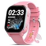 PTHTECHUS Uhr Kinder 4G, Armbanduhr Kinder mit Videoanruf, WiFi/GPS Tracker/Bluetooth Musik Schulmodus SOS Wecker, 900 MAh Lange Standby-Zeit, Kids Smart Uhr für ab 5 Jahren, Dunkelrosa