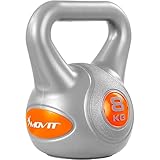 MOVIT Kettlebell STYLISH Grey, Kugelhantel mit bodenschonender Kunststoffhülle, 2 kg bis 20 kg, schadstoffgeprüft, 8 kg orange