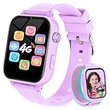 PTHTECHUS 4G Uhr Kinder Smartwatch mit Videoanruf für Mädchen Jungen 4-12 Jahren, Magenta