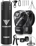 ASBRAVO Boxsack für Erwachsene, 4ft PU schweren Boxsack Set 12OZ Handschuhe für MMA Muay Thai Kickboxen Training Home Gym, Kampfsport (ungefüllt)-Schwarz