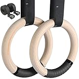 LIFERUN Turnringe Holz Gymnastikringe Ringe Turnen für Fitness mit Hochfeste Nylon Gurtbänder mit Schnellschnallverschlüßen aus Metall verstellbaren Full Body Workout, Calisthenics, Gym