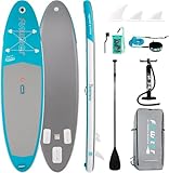 FunWater Sup Board Aufblasbare Stand Up Paddling Board Paddleboard mit Pumpe, Leine, Paddel, Rucksack für Erwachsene, Jugendliche und Kinder (Grün-Silber)