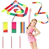 oruola 3 Stück Rhythmische Tanzbänder,210cm Gymnastikband mit Stab Kinder,Tanzband mit Stab Kinder,Tanzen Streamer Mehrfarbigen Gymnastikbändern Tanzbänder für Künstlerische Tanztraining