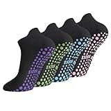 Newofview 4 Paar Yoga Socken Anti-Rutsch-Socken Damen Herren 37-42,Stoppersocken Rutschfeste Socken für Pilates Yoga Barre Tanz Ballett Trampolin Fitness Krankenhaus Reha