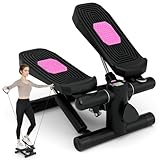 GYMAX Mini Stepper für Zuhause, tragbarer Up-Down-Stepper mit Widerstandsbändern, LCD-Monitor & höhenverstellbare Pedale, Fitnessgeräte für Zuhause, Trainingsgerät bis 100kg (Schwarz)