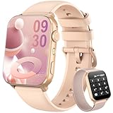 Blackview Smartwatch Damen, Bluetooth-Anrufe/LED-Leuchten/2 Armbänder (Silikon/Nylon), Sportuhr mit Puls-Schlaf-SpO2-Schritte-Kalorien-Kilometer-Monitor, 350mAh (6+ Tage), Fitnessuhr für Android iOS