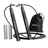 Mogold Speed-Springseil für Crossfit, Fitness, Boxen und einfaches Doppelbett mit abnehmbaren Gewichtsblöcken, Springseile für Fitness, Damen und Herren, Premium-Kugellagerkugeln, unzerbrechliche