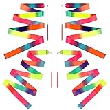 4 Stück Gymnastikband Kinder Gymnastik Band Bänder Zum Tanzen Gymnastikband mit Stab Rhythmische Tanzbänder Bandstäbe Regenbogentanz Bunt Gymnastikband Für Mädchen Und Erwachsene Künstlerischer Tanz