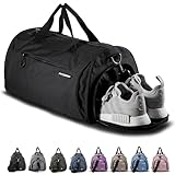 Fitgriff® Sporttasche & Reisetasche für Damen und Herren - mit Schuhfach & Nassfach - Tasche für Sport, Fitness & Reisen - Trainingstasche, Gym Bag (Black, 48 x 26 x 25 cm (Small))