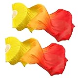 Hayaww 1 Paar FäCherschleier Bauchtanz, Bauchtanz Schleier Fans SchleierfäCher Schleier Lange FäCher Bauchtanz Bambus-FäCherschleier Dance Schleier, 1.8m, FüR GroßE Auftritte, Proben (Gelb + Rot)