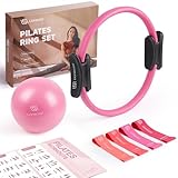 LIONSCOOL Pilates-Ring-Set – 14“/35cm Magic Circle mit Doppelgriffen – Inkl. platzfestem Miniball, Widerstandsbändern, Anleitung und Tasche (Rosa)