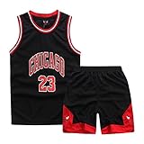 ISOVNUS Geek UP Kleine Jungen 2er-Set Basketball Trainings Ärmellos Trikot und Hose, Little Boys Basketball Training Jersey (9-10 Jahre, XL, Schwarz)