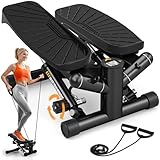 Mini Stepper für Zuhause mit Power Ropes, Einstellbarer Widerstand Swing Stepper mit LCD-Monitor, Stepper Hometrainer für Anfänger & Fitness Trainingsgerät 150kg Bein/Arm Trainer Home Fitness Exercise