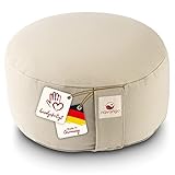 Navango® Meditationskissen - Natur I Rundes Yogakissen handgefertigt in Deutschland I Sitzhöhe 15cm I Verdeckter Reißverschluss I 100% Dinkelspelz Füllung I Waschbarer Bezug 100% Baumwolle