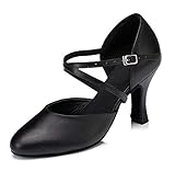 Minitoo Damen Kreuz Leder Gitarrengurt Latin Salsa Ballroom Dance Schuhe, Schwarz - Black-8cm Heel - Größe: 39 / 6 UK