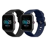 kwmobile 2x Sportarmband kompatibel mit Blackview R3 / R3 Pro Armband - Fitnesstracker Band Set aus TPU Silikon in Schwarz Dunkelblau