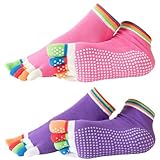 EIROVYA Rutschfeste Yoga Socken für Damen: AntiRutsch Stoppersocken Pilates Zehensocken Damen für Yoga, Pilates, Barre, Tanz, Ballett, Fitness, 2 Paare