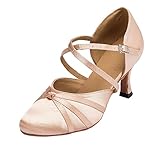 MINITOO Damen Latin Salsa Ankle Strap Tanzschuhe Hochzeit Prom Pumps Schuhe L117A Braun 7.5cm Absatz EU 40