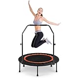 Fitness Trampolin - Ø 101cm Klappabrer Trampolin Indoor/Outdoor mit Haltestange, 5 Verstellbaren Handgriffstufen, Gartentrampolin 400lbs Belastbar Für Erwachsene Kinder Jumping, Training, Rebounder