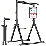 DH FitLife Faltbar Power Tower Dip Station | Klimmzugstange Freistehend bis 150kg mit Dip Barren u. Hantelablagen | Kraftstation Kraftturm | Fitness Station | Power Rack for Home Gym