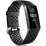 Dirrelo Kompatibel mit Fitbit Charge 3/Fitbit Charge 4 Armband, Sport Silikon Verstellbarer Ersatzarmband Atmungsaktives Uhrenarmband für Fitbit Charge 3 SE, für Frauen Männer, Schwarz Große