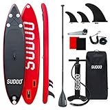 Stand Up Paddling Board Aufblasbares SUP Board für 2+1 Personen/Familien, Surfboard für Erwachsene, Tragkraft bis 150KG, Stand-Up Paddle, Komplettes Zubehör mit Paddel, Flossen, Rucksack(06 Black Red)