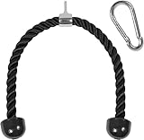 Yes4All Deluxe Trizepsseil-Kabelbefestigung, 68,6 & 91,4 cm, in 4 Farben, Trainingsgerät-Aufsätze Seilzugsystem Gym Pull Down Seil mit Karabiner, Schwarz