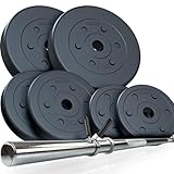 ScSPORTS® Hantelset - 20kg, Gewichte 2x1,25/2x2,5/2x5 kg, 30mm, Kunststoff, Langhantelstange 120cm, Chrom, mit Federverschluss - Langhantel Set, Langhantelset, Hantelstange mit Gewichten