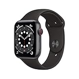 Apple Watch Series 6 (GPS + Zellular, 44MM) Aluminiumgehäuse Space Grau mit Schwarz Sportarmband (Generalüberholt)