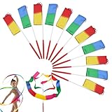 POPAPIE 12 Stück Mehrfarbig Gymnastikband,Gym Dance Ribbon,Kinder Tanzen Streamer,Rhythmic Gymnastics Bänder,2 Meter Tanzband mit Stab für Kunst Tanz Ballett Twirling Kindergeburtstag Mitgebsel