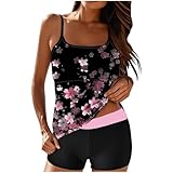 Tankini Damen Set Zweiteilig Tankinis für Damen Bauchweg Bademode Freizeit Badeanzug High Waist Tankini Sommer Elegant Badeanzüge Oberteil mit Badeshorts Schwimmanzug Badebekleidung Strandmode