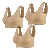 Lemef 3er-Pack Nahtlose Sport-BHS, drahtlose Yoga-BHS mit herausnehmbaren Pads Gr. XXL, hautfarben