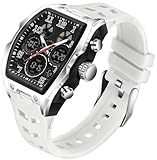 TICKEEN Herrenuhren für Herren Einzigartige rechteckige Uhren Militärische Digital-Analog Sportuhr Weiße Armbanduhr mit Alarm,Stoppuhr,Countdown,Stundenschlag,wasserdichte Multifunktionsuhren (Weiß)