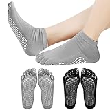 Jinlaili 2 Paar Yoga Socken Rutschfeste für Damen Herren, Anti-Rutsch-Socken Rutschsocken Stopppersocken mit Zehen, Baumwolle Antirutsch Sportsocken für Pilates Gymnastik Barre Ballett Tanz, EU 37-42