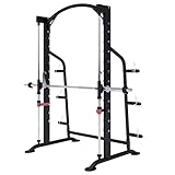 GORILLA SPORTS® Power Rack - inkl. Langhantelstange, 25 mm / 50 mm, bis 300 kg Belastbar, 6 Hantelscheibenablagen, aus Stahl, Schwarz - Multipresse, Kraftstation, Smith Machine, Power Cage, Squat Rack