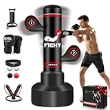NZQXJXZ Verbesserter Boxsack Stehend für Erwachsene, 180cm Schwerer Boxsack mit Boxhandschuhen, Pumpe, Springseil und Reflexball, aufblasbarer Standboxsack für Männer zum Training von MMA, Fitness