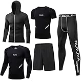 BUYJYA Herren-Kompressionshosen, Hemd, Oberteil, langärmlig, 5-teiliges Set,C-style,3XL