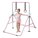 DVDGSC Kinder Turnreck Reck Indoor - Faltbares Gymnastik Reck mit Ringen Klimmzugstange Reckstange Horizontale Training Bar Trainingsgeräte für 3-12 Jahre alte Kinder (Pink)
