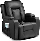 LUCKRACER Relaxsessel Fernsehsessel mit Liegefunktion und Fußstütze, 360°Drehbarer TV Sessel Wohnzimmer, Schaukelstuhl mit Getränkehaltern und 2 Seitentaschen PU-Leder Schwarz
