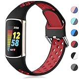 CeMiKa Sport-Silikonarmband, kompatibel mit Fitbit Charge 5/6, wasserdicht, weich, verstellbar, atmungsaktiv, Größe S/L