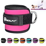 NEALFIT Fußschlaufe Kabelzug, Kickbacks Fußschlaufe, Verstellbarer Fußmanschetten Kabelzug mit Doppelten D-Ringen und Neoprenstütze(Rosa-Einzeln)
